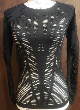 Alo Yoga Shirt Womens Small Black Long Sleeve Crew Cutout Sheer Mesh Athletic